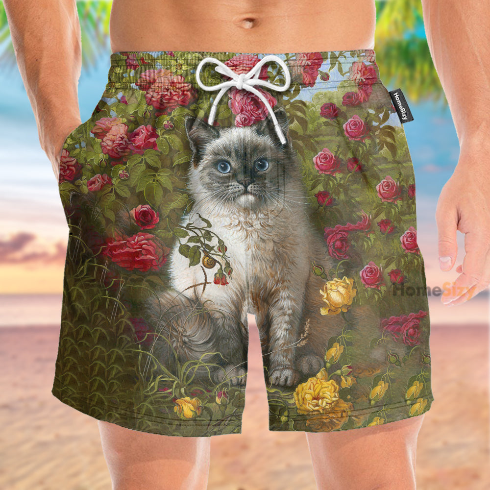 Cute Cats And Flowers Funny - Beach Shorts