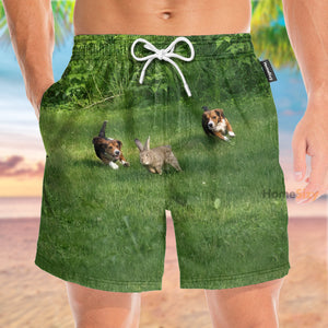 Beagle Chasing Rabbit Funny Tropical - Beach Shorts