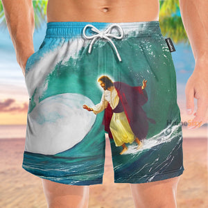 Surfs Up Jesus Funny Tropical - Beach Shorts