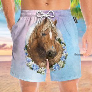 Horse And Flowers - Beach Shorts