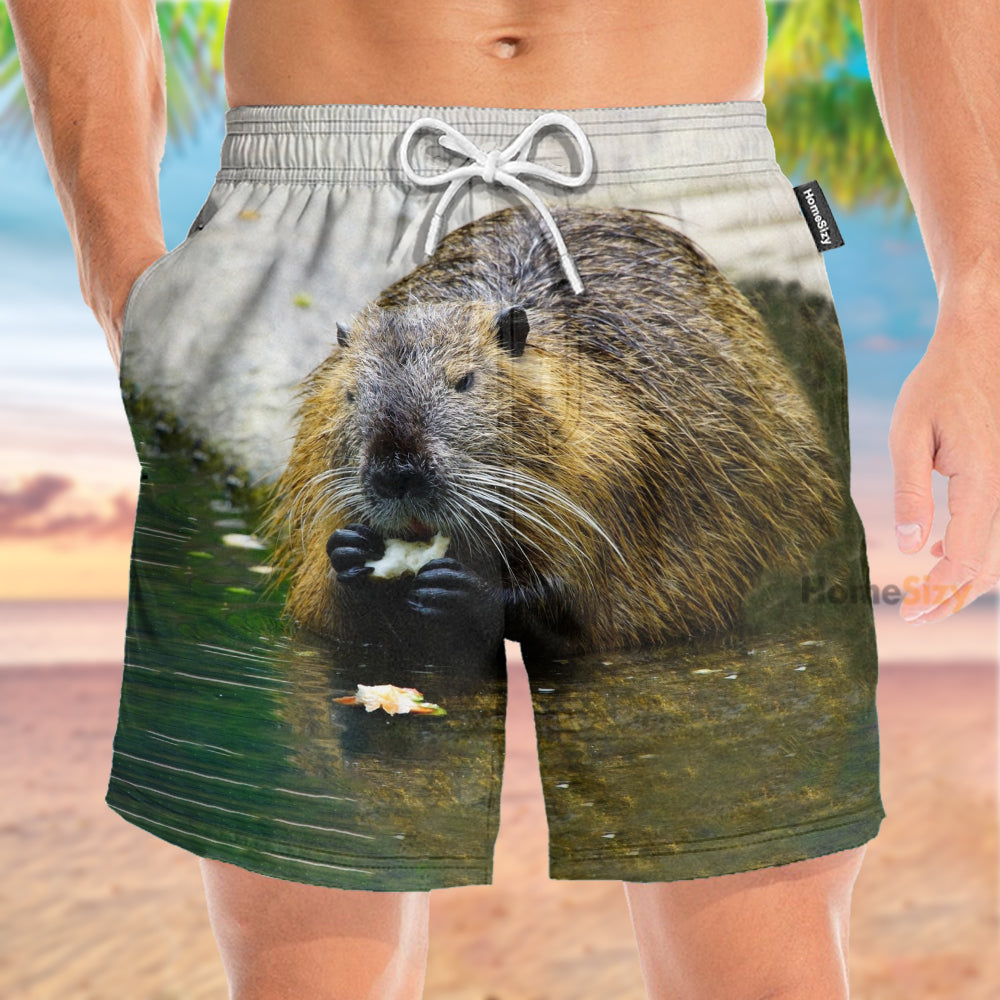 Beaver Eating A Snack Funny Tropical - Beach Shorts