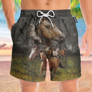 Horse Running In Jungle Tropical - Beach Shorts