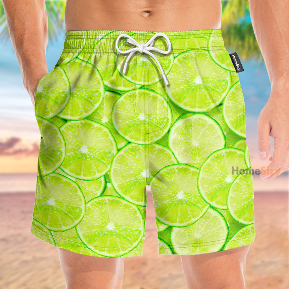 Lime Slices Pattern Funny Tropical - Beach Shorts