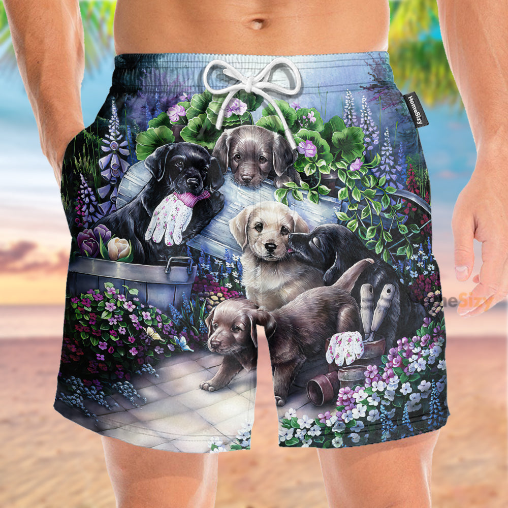 Puppys And Flowers Tropical - Beach Shorts