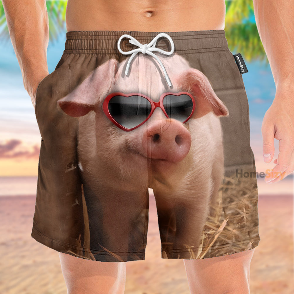 Cute Pig And Heart Shaped Sunglasses - Beach Shorts