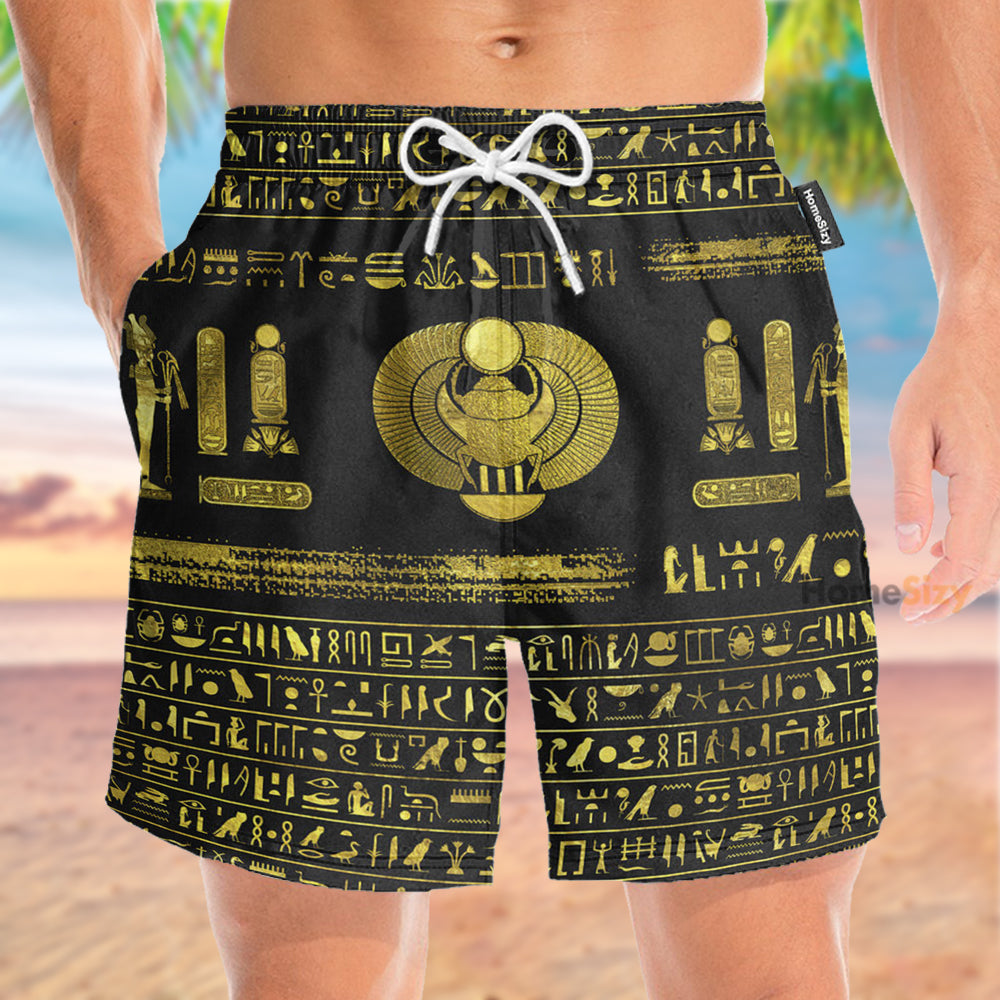 Egyptian Hieroglyphs Golden Pattern - Beach Shorts