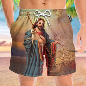 Jesus Hugging A Lamb - Beach Shorts