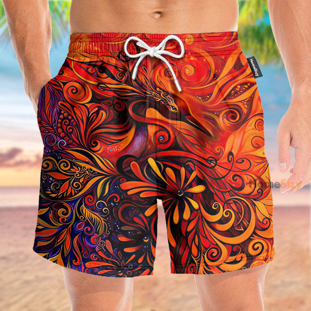 Phoenix Red Tropical - Beach Shorts