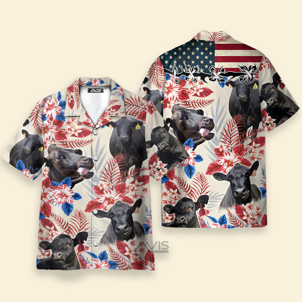 Avis89 Unique Black Angus Happiness US Flag - Hawaiian Shirt