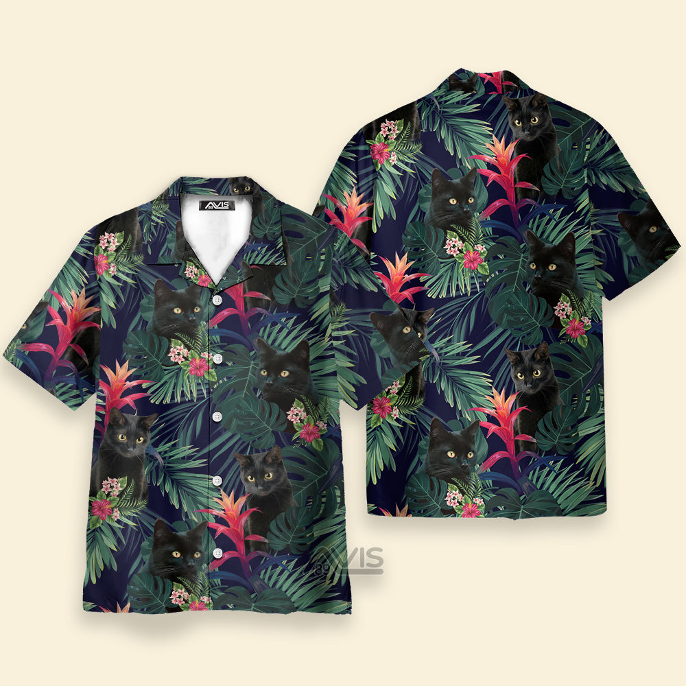 Avis89 Black Cat And Tropical Pattern Funny Themed - Hawaiian Shirt