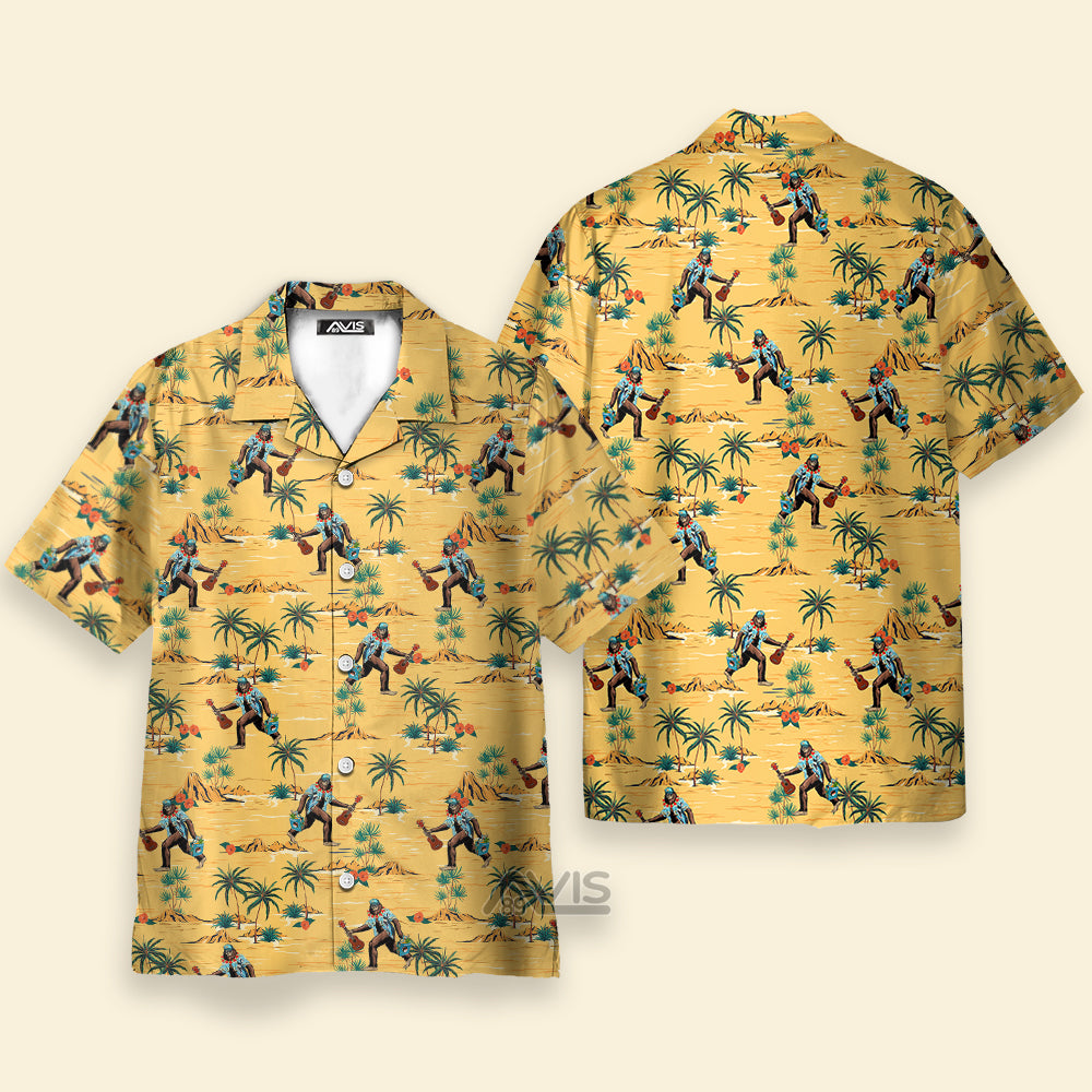 Avis89 Coconut Tree Bigfoot With Guitar Yellow - Hawaiian Shirt