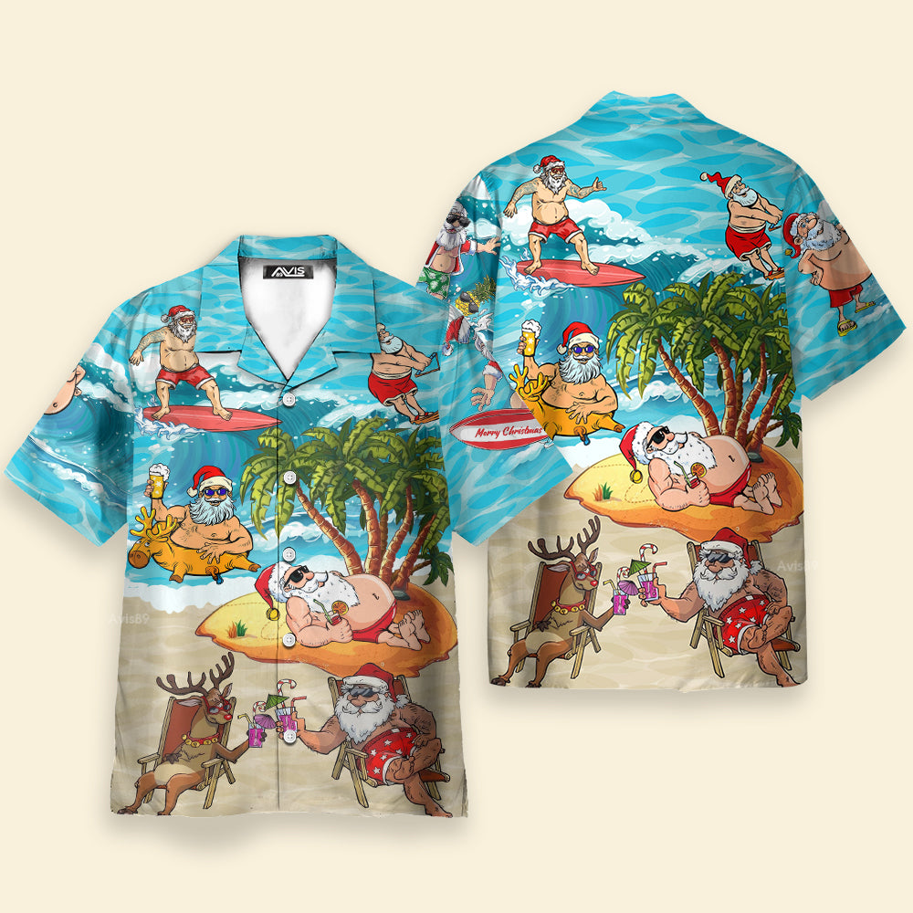 Christmas Santa Claus Chilling On The Beach Mele Kalikimaka - Hawaiian Shirt