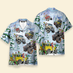 Christmas Santa Riding Monster Jeep - Hawaiian Shirt