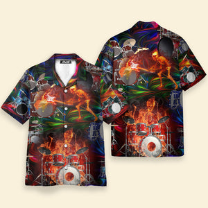 Drum Is My Life Fire Skull Colorful Style - Hawaiian Shirt