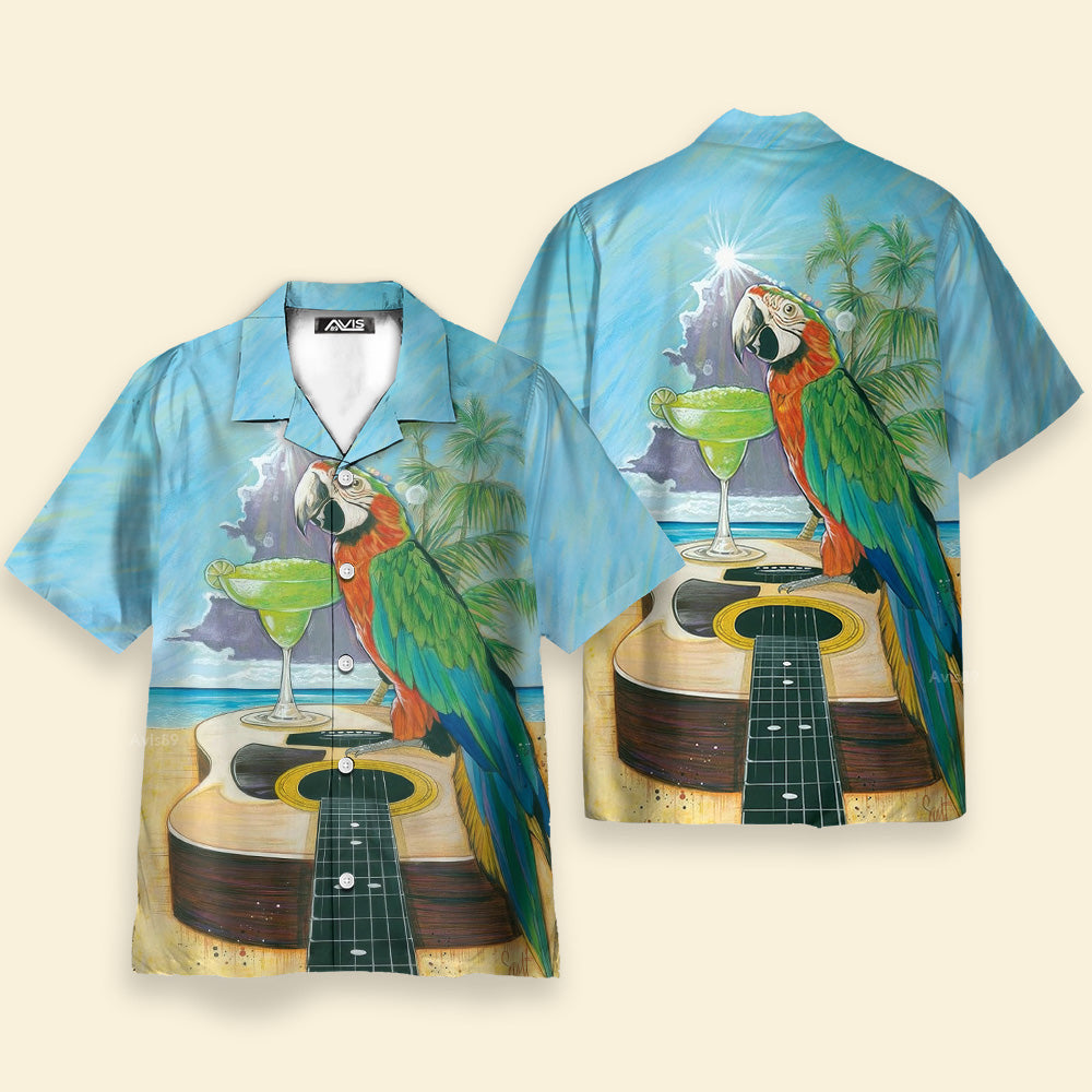 Parrot Let's Play Guitar And Drink Cocktail In Hawaii - Hawaiian Shirt