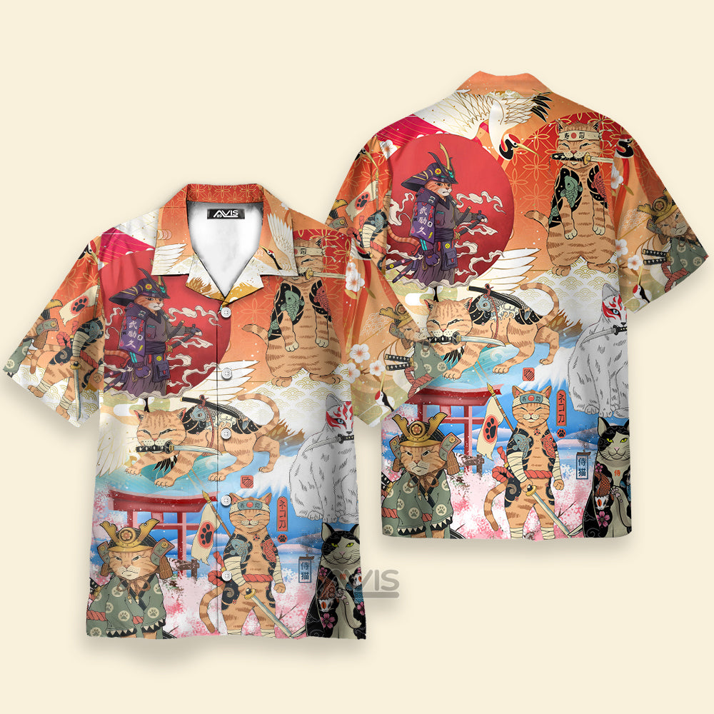 Avis89 Samurai Cat Funny Art Japanese - Hawaiian Shirt