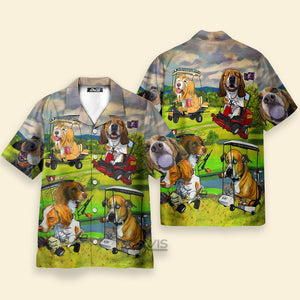 Avis89 Golf Dog Driving Golf Cart Art Style - Gift For Dog Lovers - Hawaiian Shirt