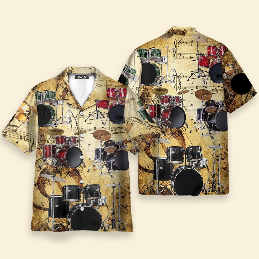 Drum Music Note Vintage Style - Hawaiian Shirt