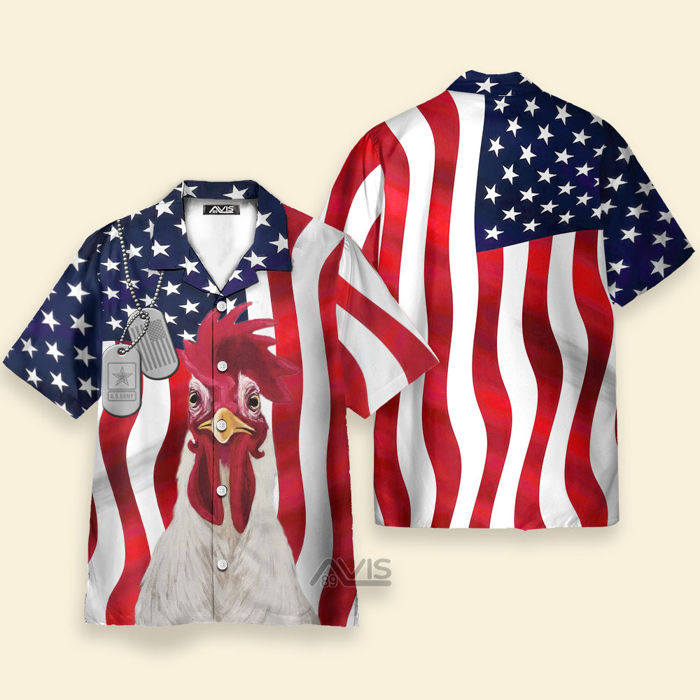 Avis89 Independence Day American Flag Fun Rooster Breast - Hawaiian Shirt