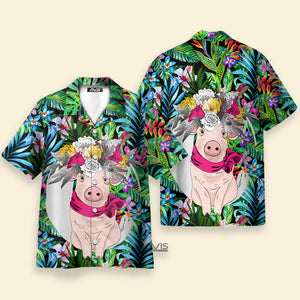 Avis89 Tropical Flowers Pink Pig - Hawaiian Shirt Summer Vibe