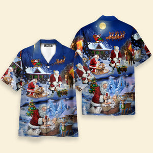 Santa Adoring Baby Jesus Aloha - Hawaiian Shirt