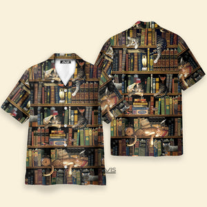 Avis89 Book And Cat Vintage - Gift For Cat Lovers - Hawaiian Shirt