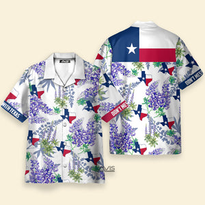 Avis89 Bluebonnet Texas Purple Version Button Down Floral And Flag - Hawaiian Shirt