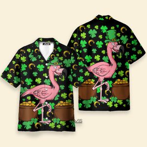 Avis89 St. Patrick's Day A Flamingo And The Pots Of Gold - Hawaiian Shirt