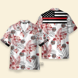 Avis89 The Red Line Black American Flag Firefighter Hawaiian Shirt