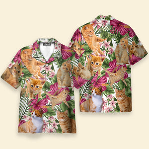 Avis89 Cat Tropical Floral Orange Cat - Hawaiian Shirt