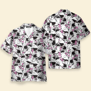 Avis89 Shark Pattern White Pink - For Men And Women - Hawaiian Shirt