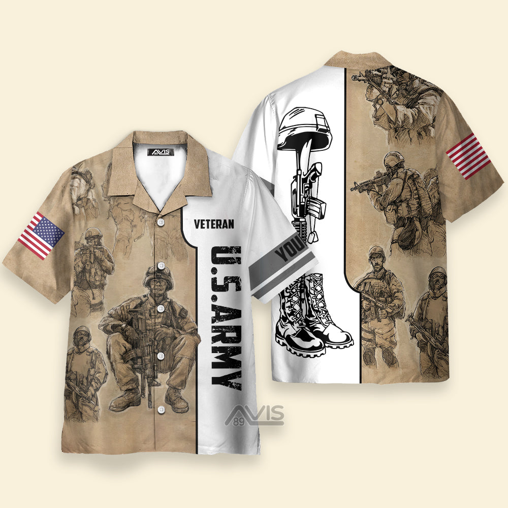 Avis89 US Army Veteran Vintage - Personalized Hawaiian Shirt