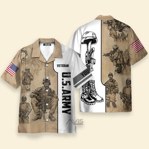 Avis89 US Army Veteran Vintage - Personalized Hawaiian Shirt