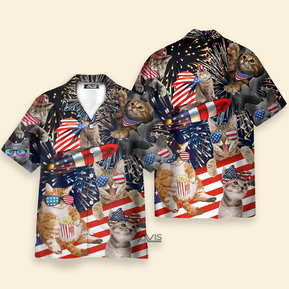 Avis89 Cat Independence Day Happy Firework - Hawaiian Shirt