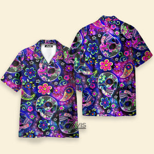 Avis89 Psychedelic Hippie Colorful Tiny Skull - Hawaiian Shirt