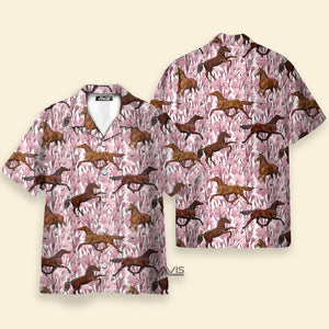 Avis89 Horse Racing Floral Pink Flowers - Hawaiian Shirt