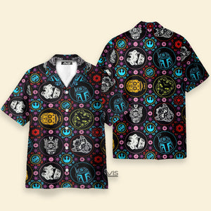 Avis89 Space Wars Sugar Skull Characters On Black - Hawaiian Shirt