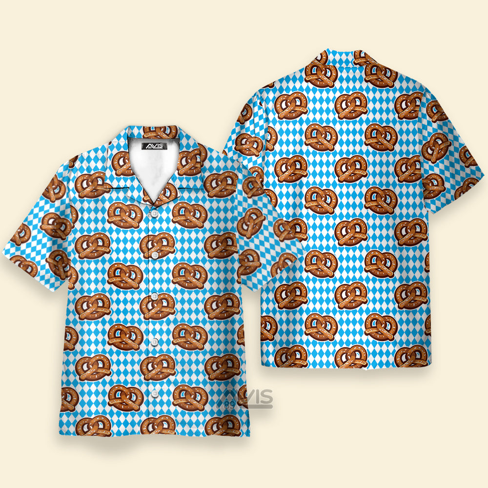 Avis89 Oktoberfest Pretzels Blue Checkered Pattern Aloha Hawaiian Shirts