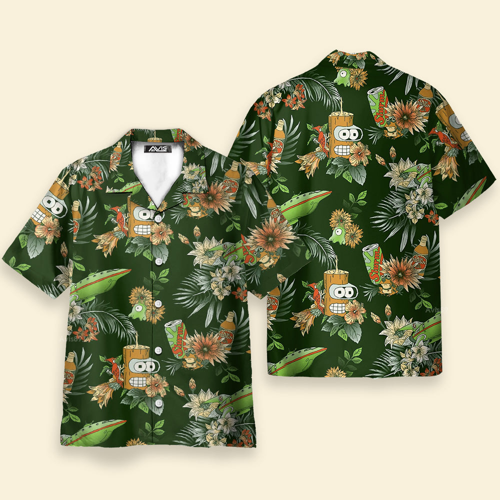 Botanical Drink Flower Pattern Dark Green - Hawaiian Shirt