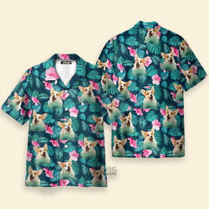 Avis89 Custom Photo Dog Face Floral Leaves Tropical Pattern - Gift For Dog Lovers - Hawaiian Shirt