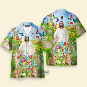 Avis89 Jesus Happy Easter Rabbit Chilling In The Flower - Hawaiian Shirt