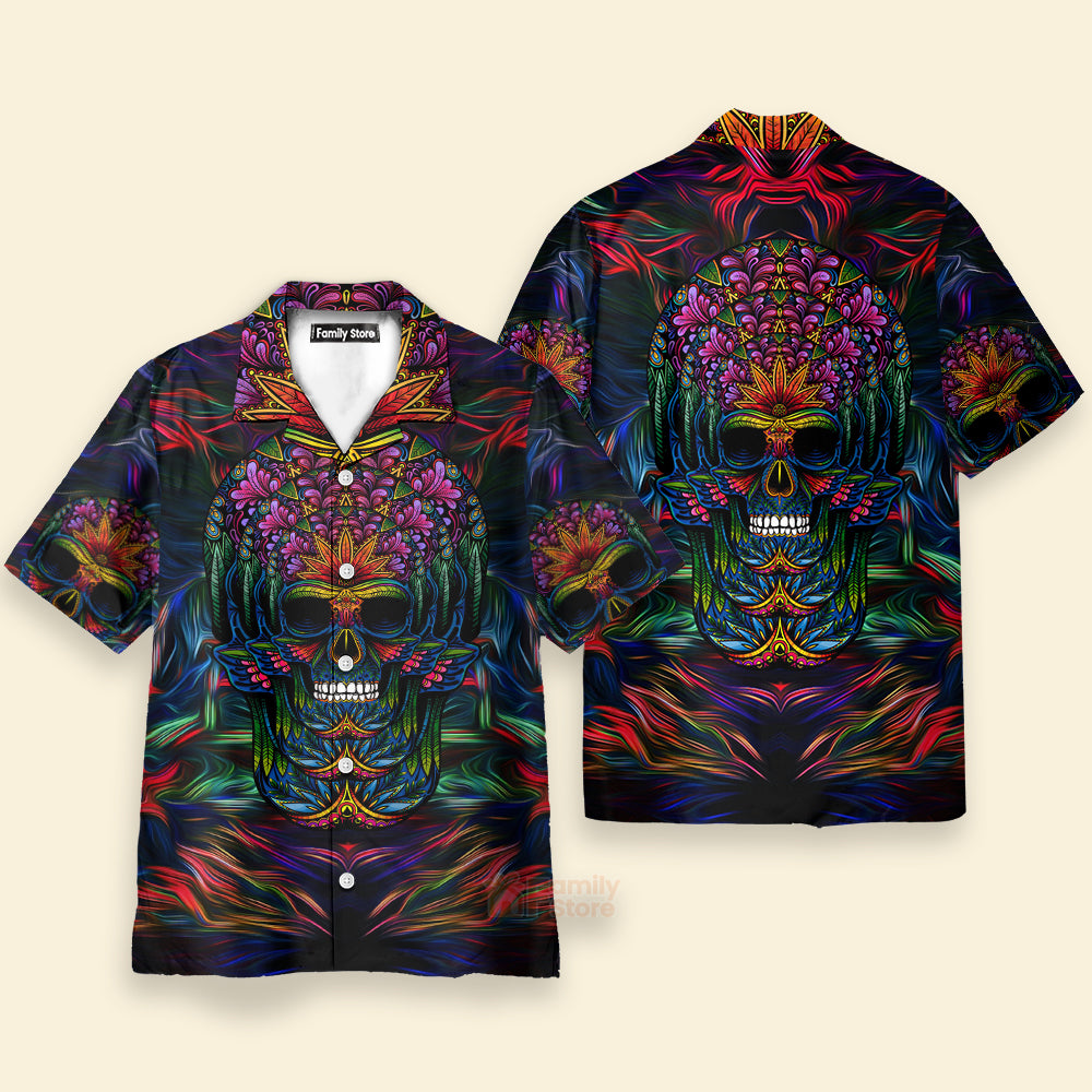 Avis89 Skull Neon Light And Flower Pattern - Hawaiian Shirt