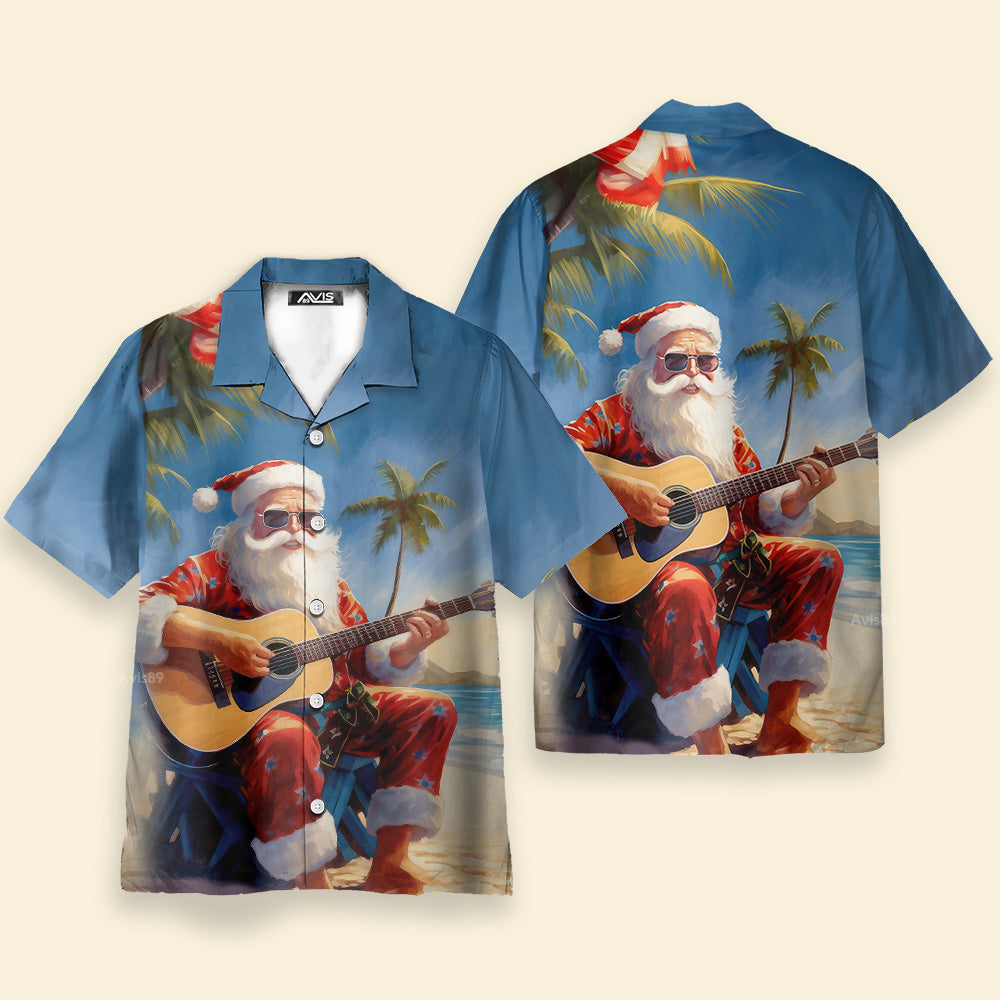 Christmas Vacation Santa Claus Playing Guitar - Hawaiian Shirt