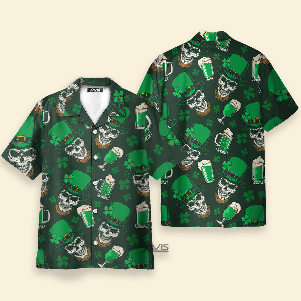 Avis89 St. Patrick's Day Beer And Skull Pattern - Hawaiian Shirt