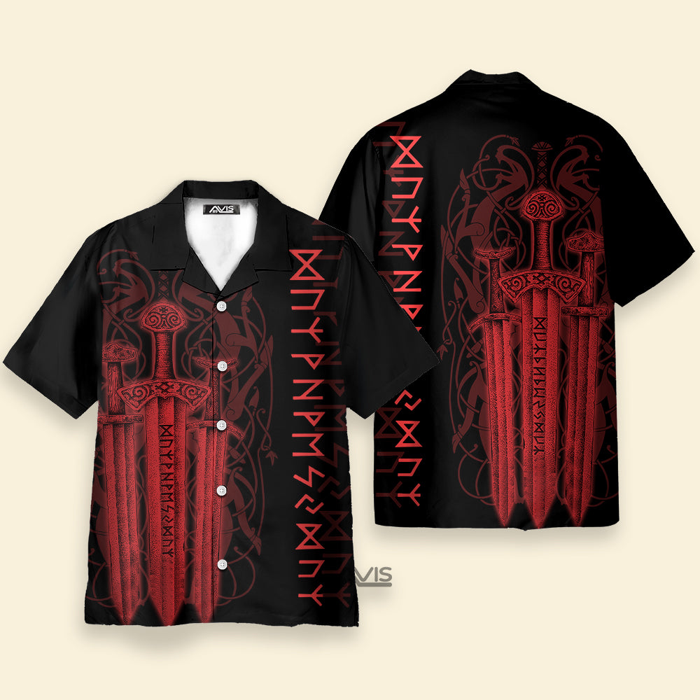 Avis89 Red Viking Sword Black Aloha - Hawaiian Shirt\