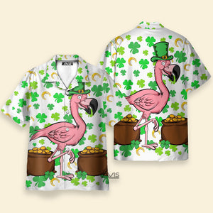 Avis89 St. Patrick's Day A Flamingo And The Pots Of Gold - Hawaiian Shirt