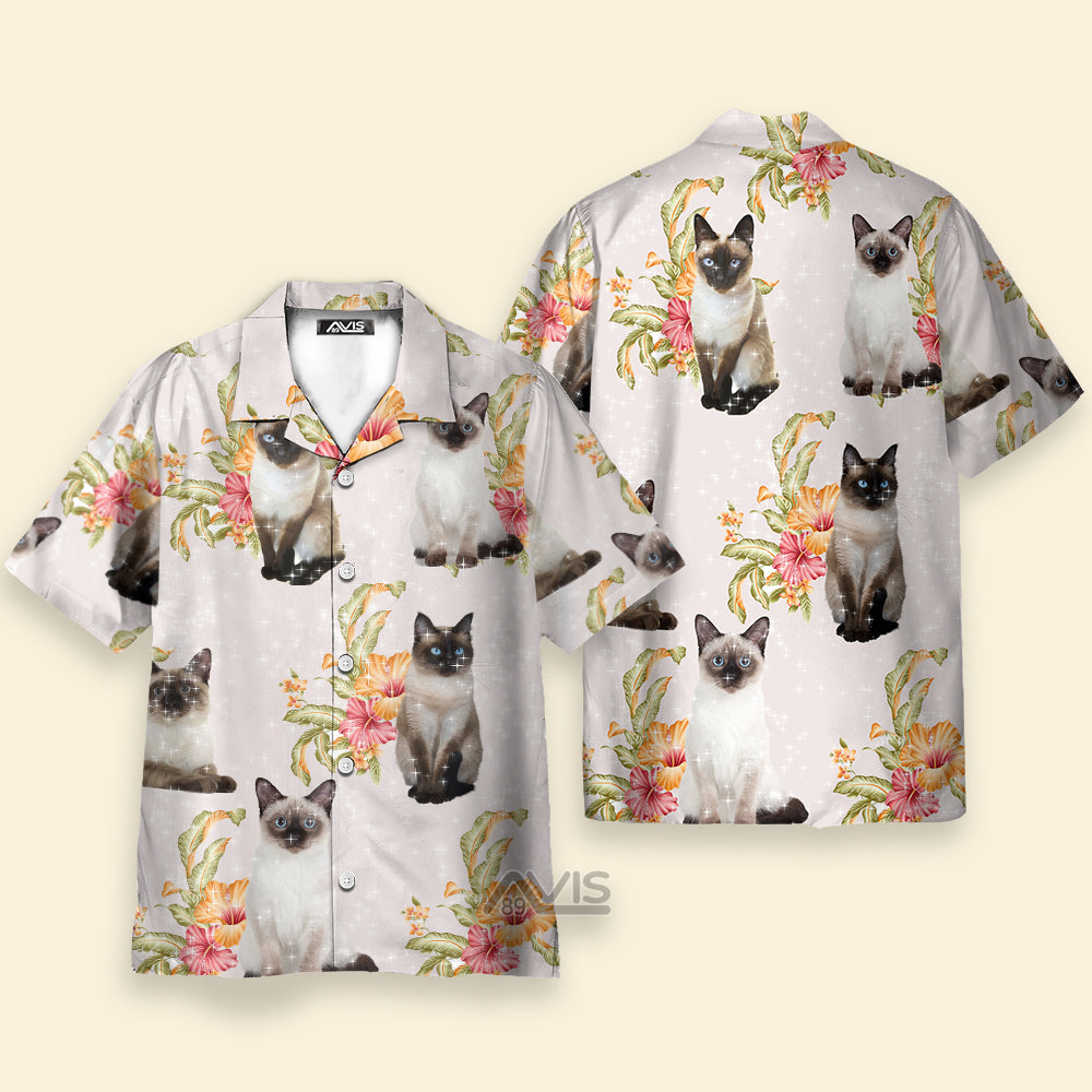 Avis89 Cat Tropical Floral Siamese Cat - Hawaiian Shirt