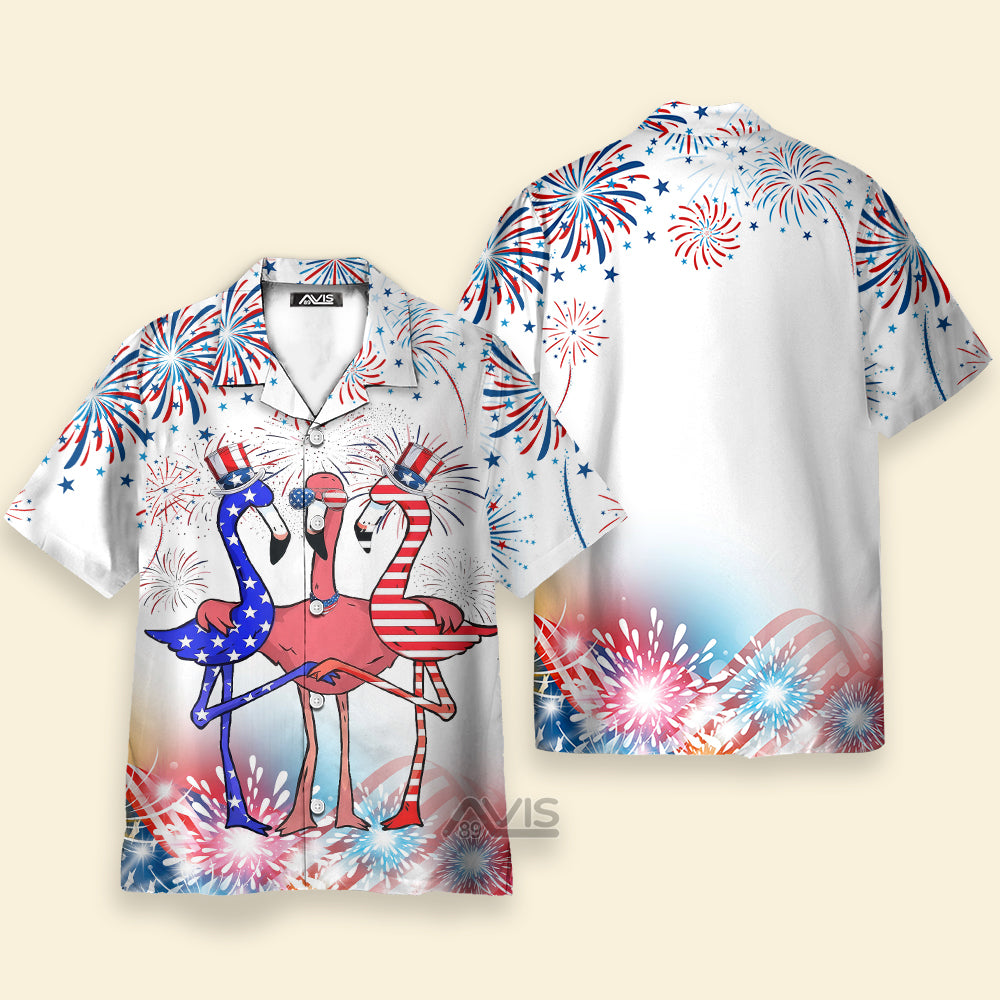 Avis89 Independence Day Flag Flamingo 4th Of July - Hawaiian Shir