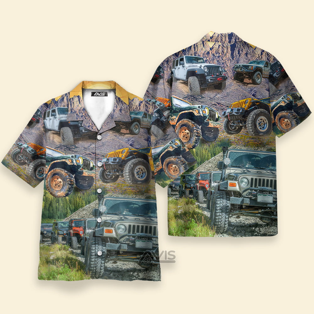 Avis89 Jeep In The Mountain Sunset Vintage Art Style - Hawaiian Shirt