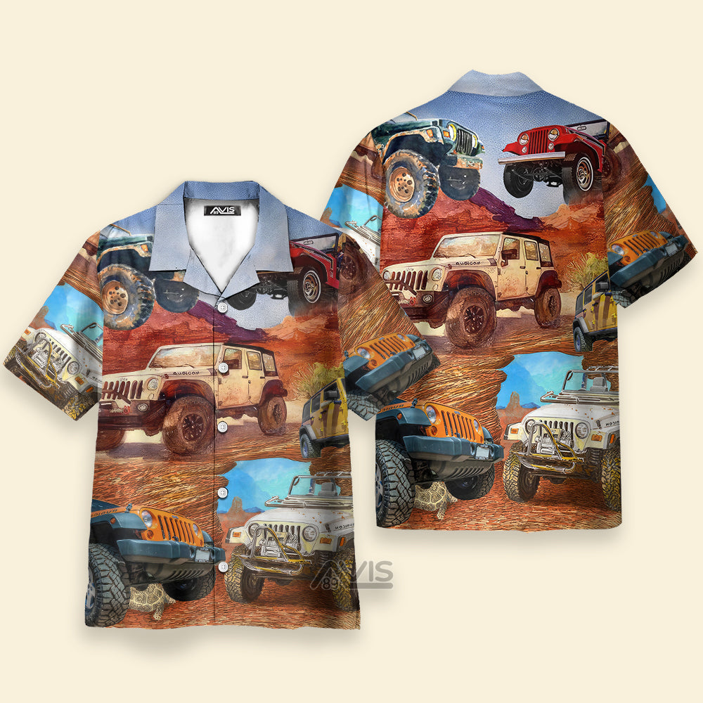 Avis89 Jeep In The Desert Vintage Art Style - Gift For Men And Women - Hawaiian Shirt